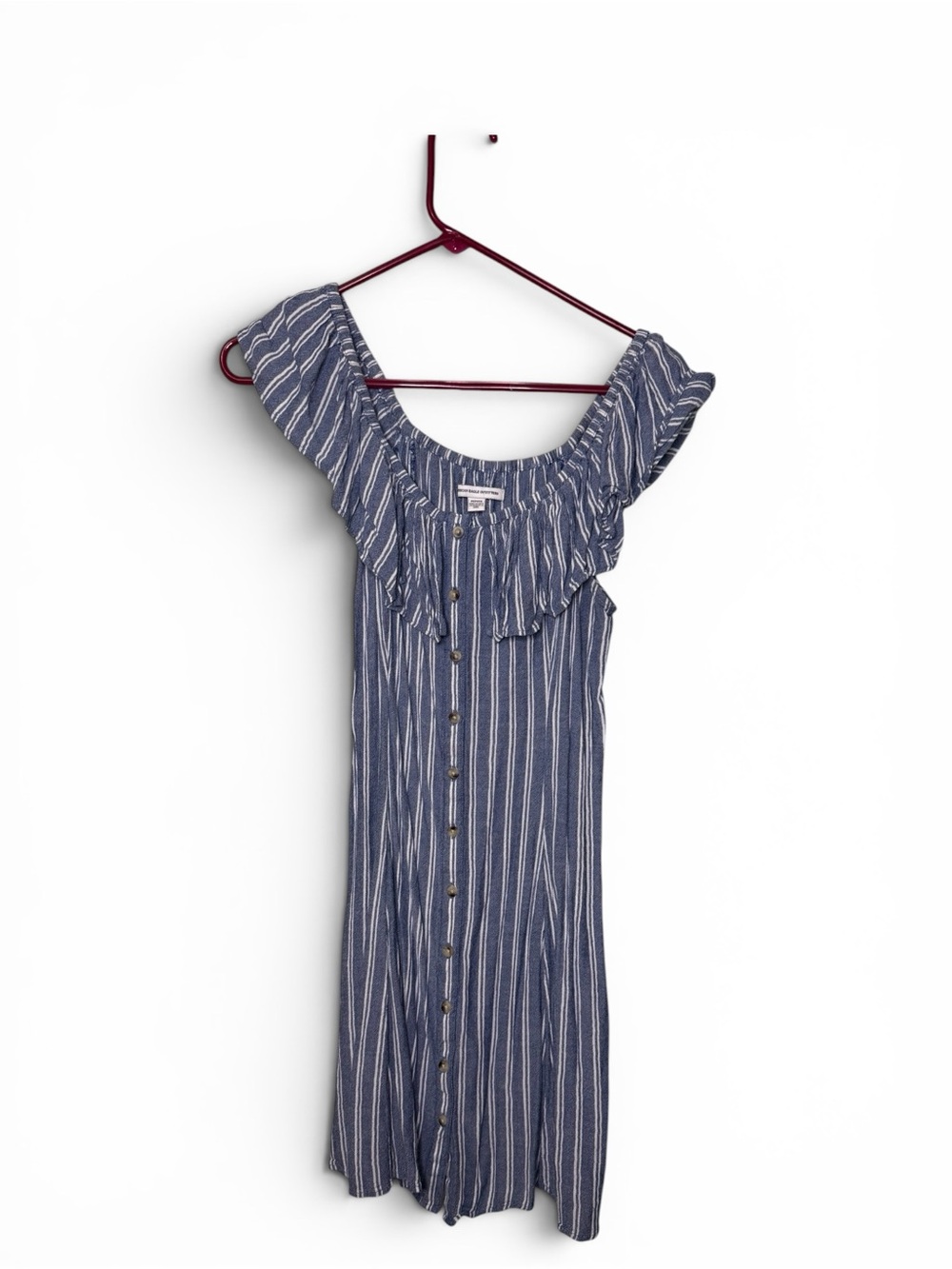 American Eagle Striped Button-Front Ruffle Sundress - Blue & White